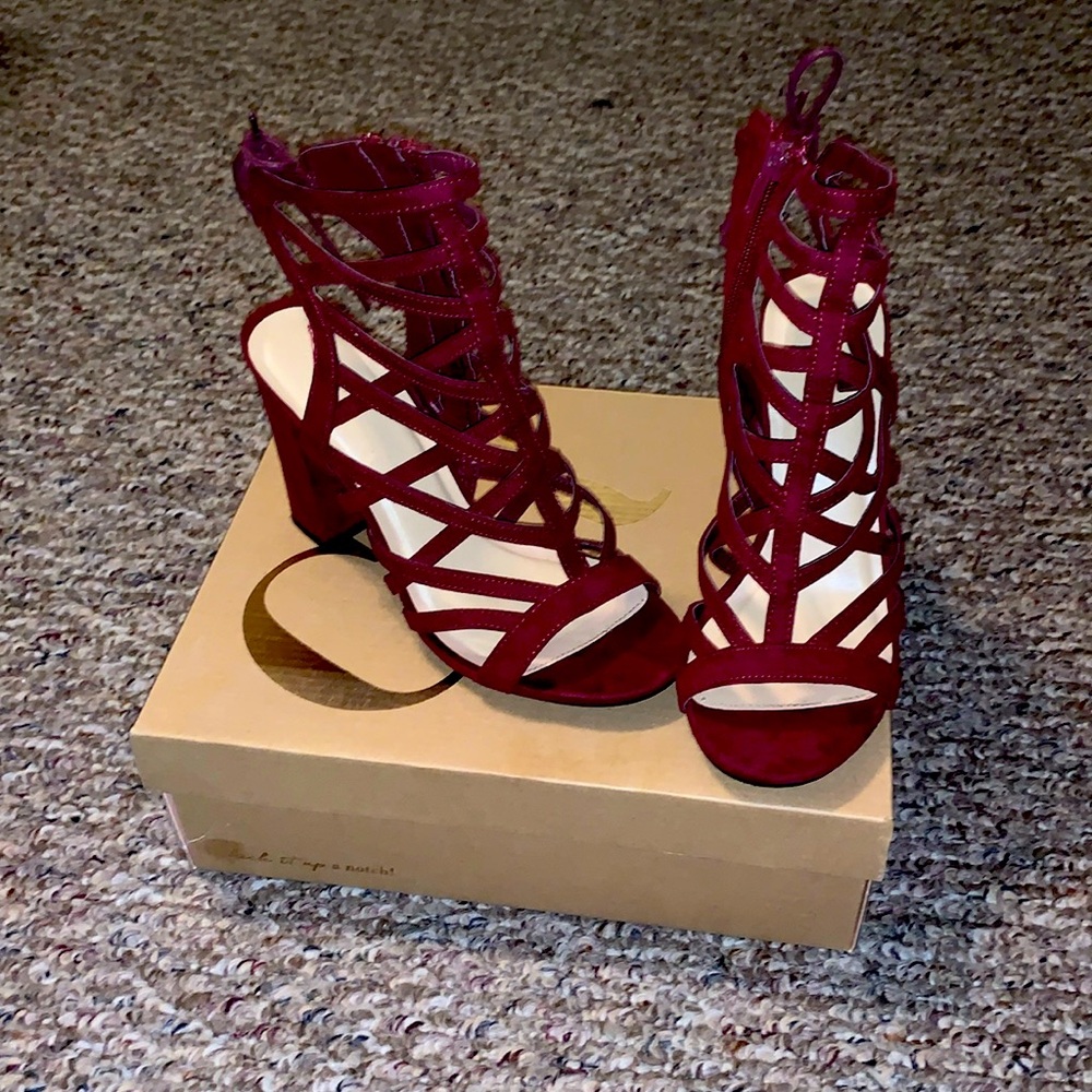 Burgundy Cage Block Heels